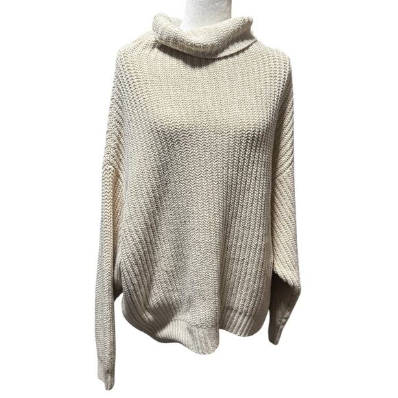 Free People Oversized Turtleneck Sweater Cream Textured Knit XS (Oversized) - Picture 2 of 7